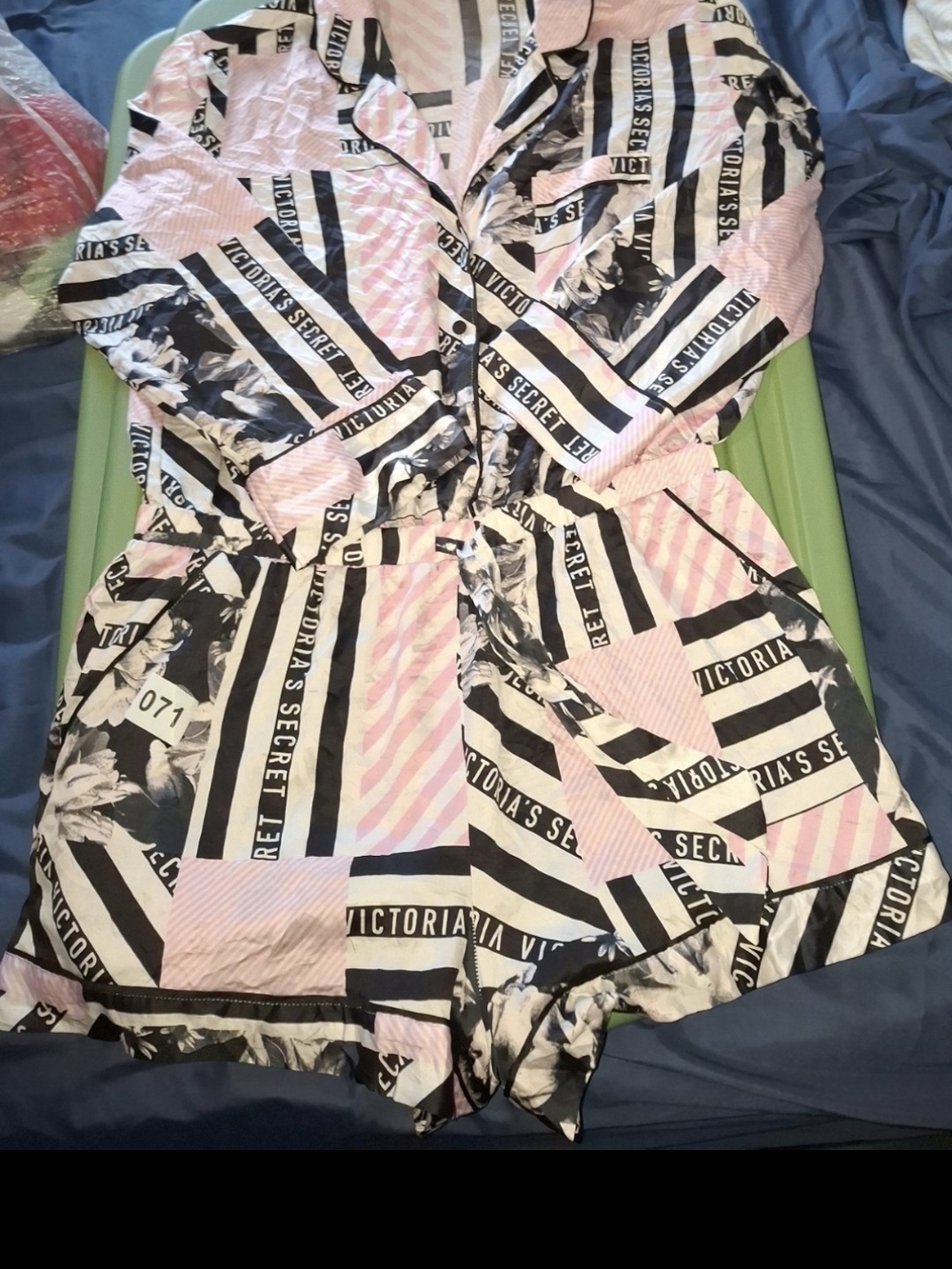 Victoria's Secret Pink, Black & White Striped Patchwork Romper